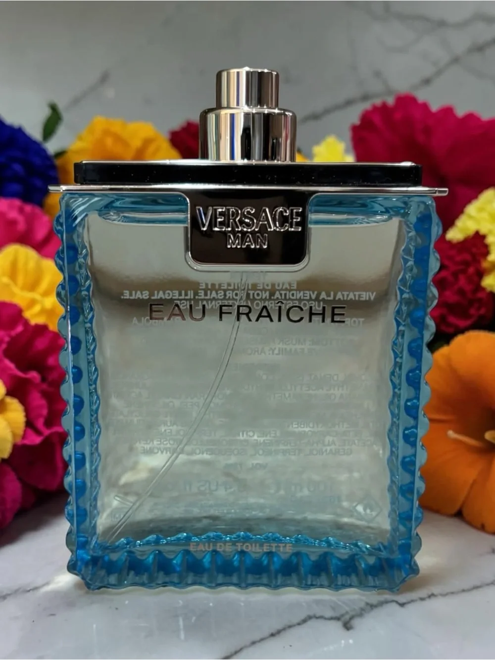 Rare New Full Size 3.4oz Versace Eau Fraîche Men's Cologne - Blue & Silver
